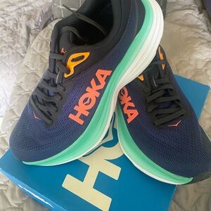 Hoka Bondi 8 Size 8.5 Athletic Shoes in Navy and Teal